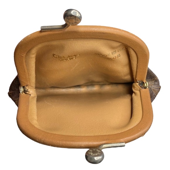 RARE Authentic Vintage CELINE Macadam Chocolate Brown & Tan Kisslock Coin Purse - Picture 9 of 10